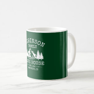 Caneca De Café Nome da família Lago House Trees Forest Green