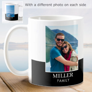 Caneca De Café Nome da Família Moderna Personalizado 2 Fotos Pret