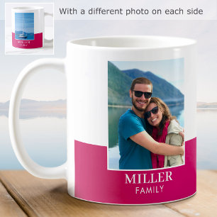 Caneca De Café Nome da Família Moderna Personalizado 2 Fotos Rosa