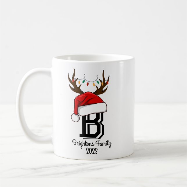 Caneca De Café Nome da Família Monogramas Papai Noel Natal (Esquerda)