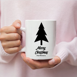 Caneca De Café Nome da família personalizada Feliz Natal Preto