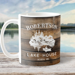 Caneca De Café Nome da Família Rustic Wood Lake House