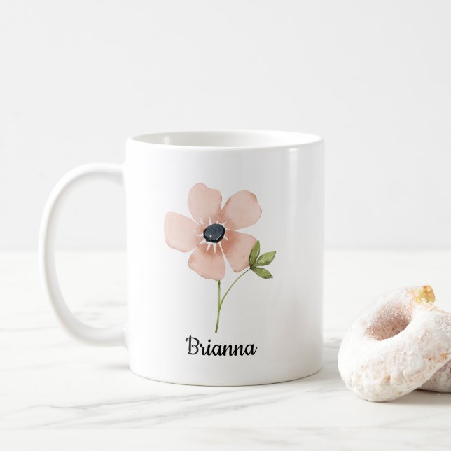 Caneca De Café Nome da Flor Aquarela Blush (Com Donut)