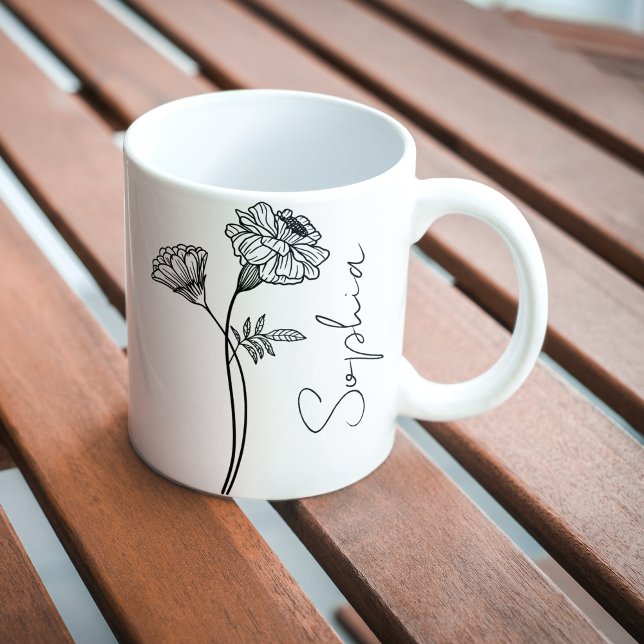 Caneca De Café Nome da Flor de Nascimento de Outubro Calêndula em (Criador carregado)