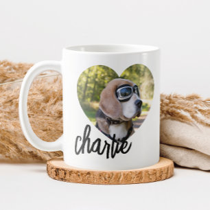 Caneca De Café Nome da Foto do Pet Modern Heart