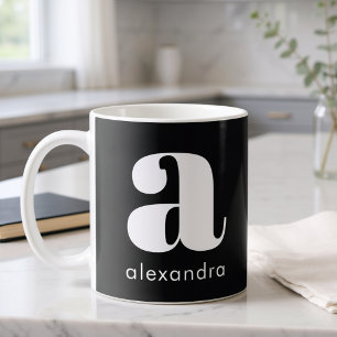 Caneca De Café Nome da Letra Inicial Monograma Preto Simples Mode