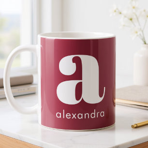 Caneca De Café Nome da Letra Inicial Monograma Rosa Simples Moder