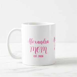 Caneca De Café Nome da Mãe Personalizado Estabelecido Script Rosa
