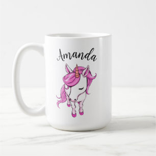 Caneca De Café Nome da Menina de Unicórnio Rosa Elegante