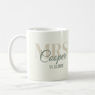 Caneca De Café Nome da Noiva com Data de Casamento Texto Cor Verd