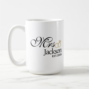 Caneca De Café Nome da Noiva Moderna Aliança de Casamento Data Te