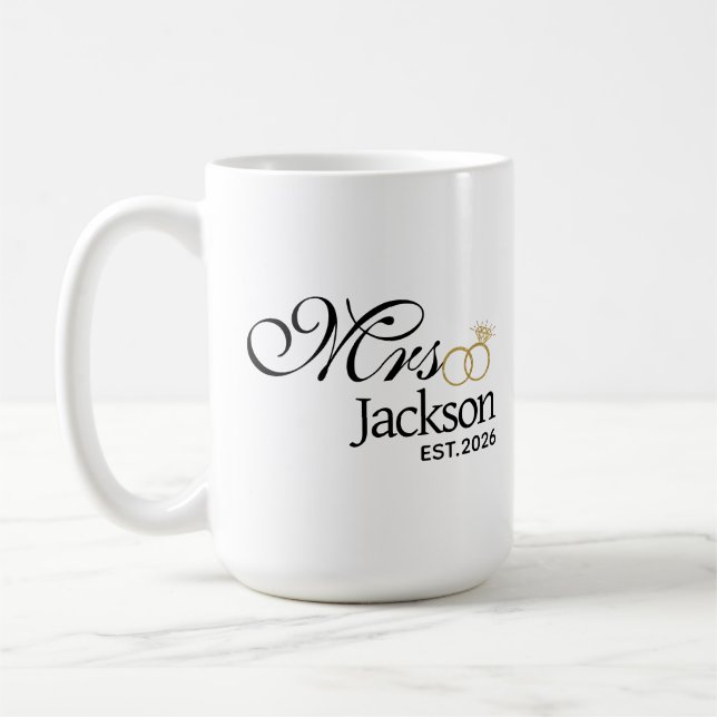 Caneca De Café Nome da Noiva Moderna Aliança de Casamento Data Te (Esquerda)