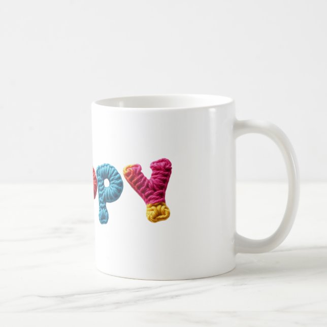 Caneca De Café Nome da Poppy no Padrão de Crochet Vibrante (Direita)