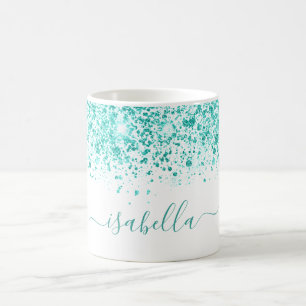 Caneca De Café Nome da turquesa verde-marinha com brilho branco