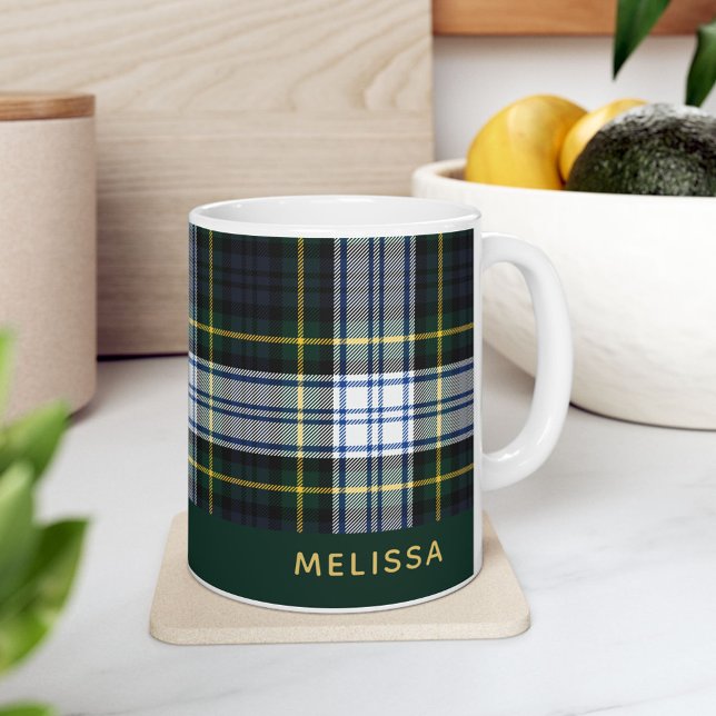 Caneca De Café Nome da Xadrez Personalizada Clan Gordon Tartan (Personalized Rustic Plaid White Green Gordon Tartan 11oz Coffee Mug)