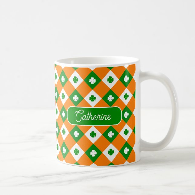 Caneca De Café Nome da Xadrez Verde-Laranja-rua de Patrick (Direita)