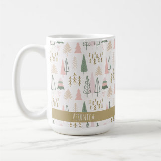 Caneca De Café Nome das Árvores de Natal Mínimas, Rosa Festiva