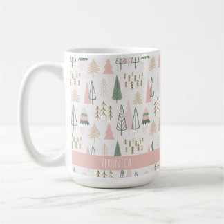 Caneca De Café Nome das Árvores de Natal Mínimas, Rosa Festiva