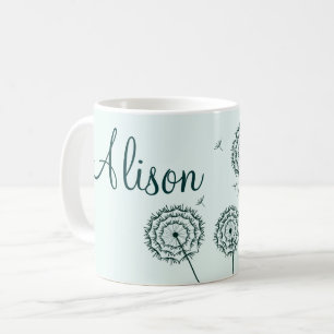 Caneca De Café Nome das Flores Mint White Dandelion Minimalistas