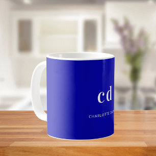 Caneca De Café Nome das iniciais do monograma branco azul-real