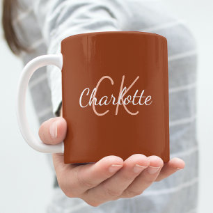 Caneca De Café Nome das iniciais do monograma laranja queimado