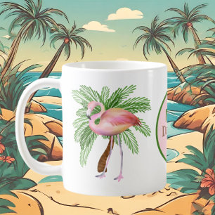 Caneca De Café nome de adição de flamingo rosa-rosa-praia