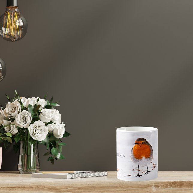 Caneca De Café Nome de adição de Robin fofo personalizado na neve (Criador carregado)