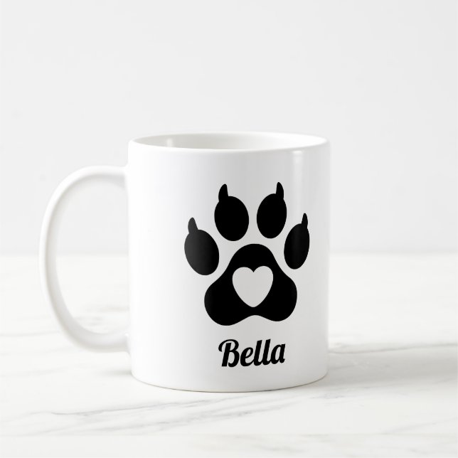 Caneca De Café Nome de Animal de Estimação com Pegada de Pata Min (Esquerda)