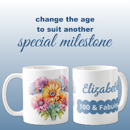 Caneca De Café nome de aniversário de 100 anos gerbera flores azu