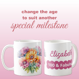 Caneca De Café nome de aniversário de 100 anos gerbera flores ros