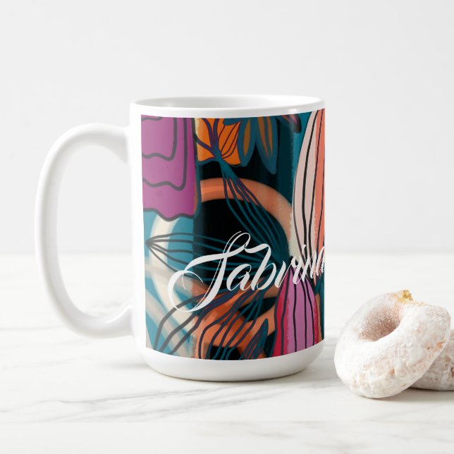 Caneca De Café Nome de Assinatura de Script Personalizado Tropica (Com Donut)