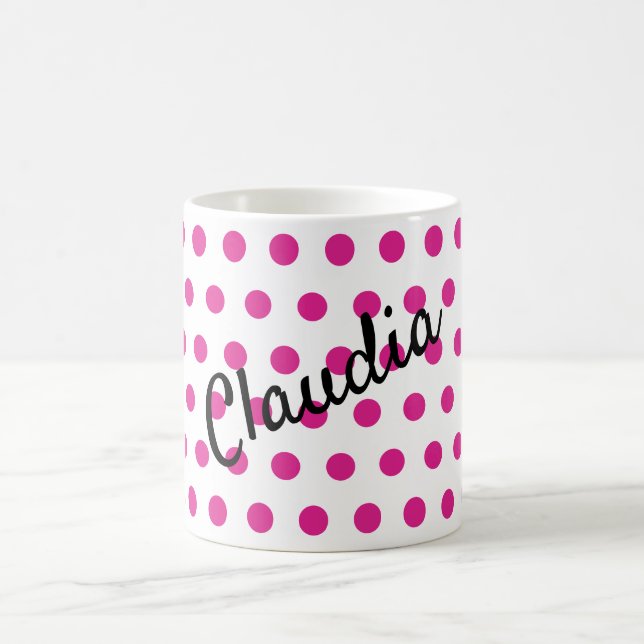 Caneca De Café Nome de bolinhas brancas rosa (Centro)