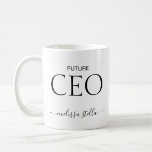 Caneca De Café Nome de CEO Futuro Preto e Branco Moderno   Presen