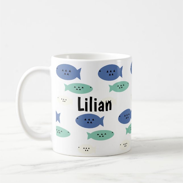 Caneca De Café Nome de crianças de pesca de peixes fofos (Esquerda)