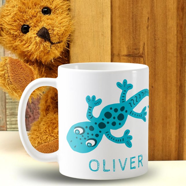 Caneca De Café Nome de Crianças Lagarto Gecko Azul Fofo (Criador carregado)