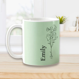 Caneca De Café Nome de Dama de Honra Ervilha Doce Flor de Nascime