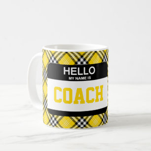 Caneca De Café Nome de etiqueta da Xadrez Dourada preta