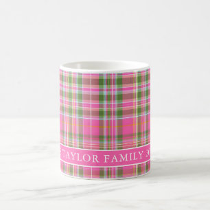 Caneca De Café Nome de Família Xadrez Tártan Rosa
