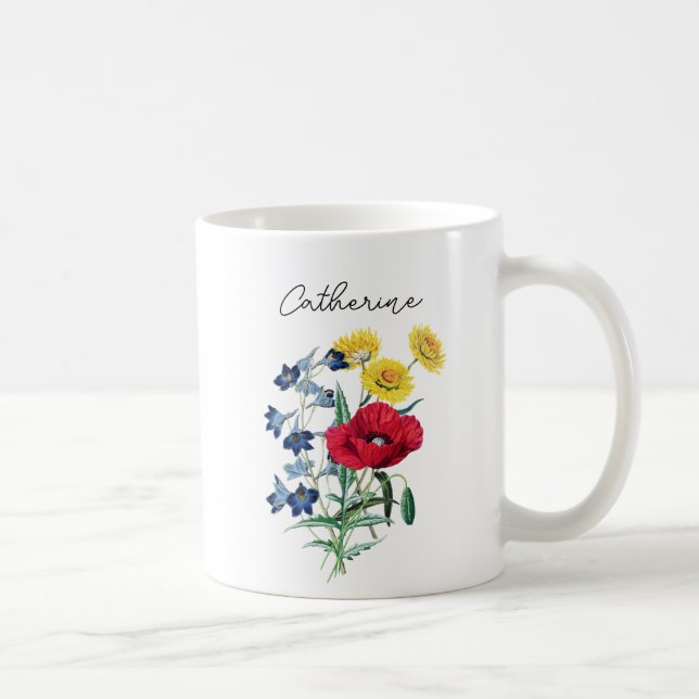 Caneca De Café Nome de Flores Elegantes e Fofas Papoula Sininhos  (Direita)