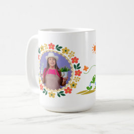 Caneca De Café Nome de Foto Personalizada Floral Garden Bloom Bad
