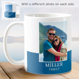 Caneca De Café Nome de Foto Personalizado Blue Modern