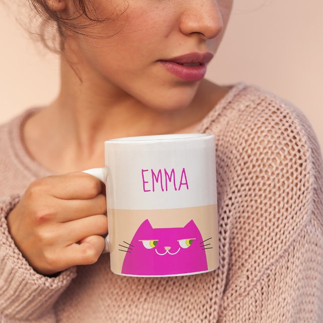 Caneca De Café Nome de Gato Rosa (Criador carregado)