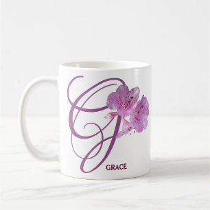 Caneca De Café Nome de Grace Personalizável Flores rosa bonito fl