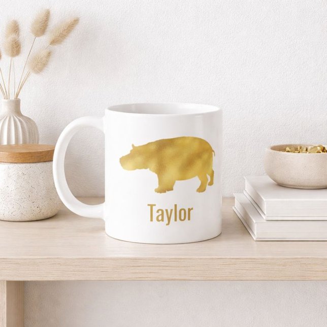 Caneca De Café Nome de Hipopótamo Dourado  (Criador carregado)