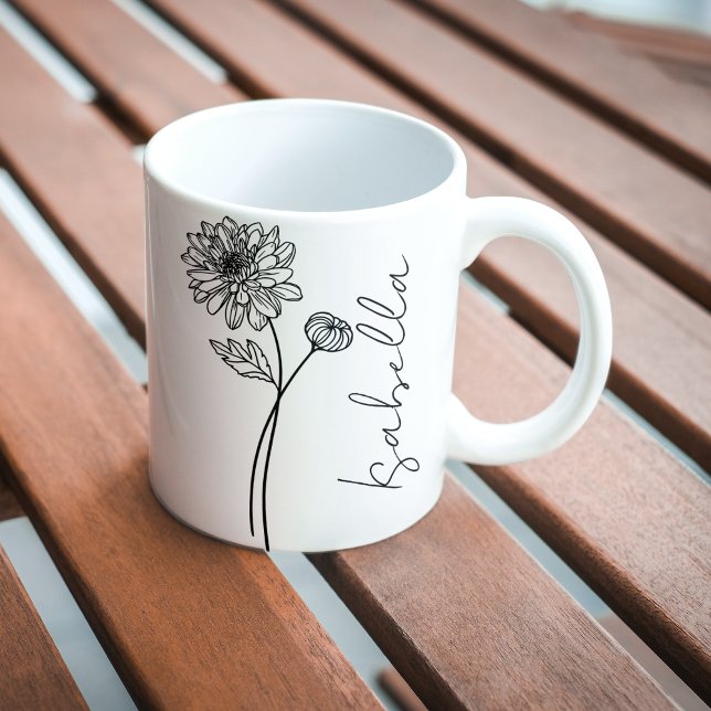 Caneca De Café Nome de letra cursiva simples e elegante da flor d (Criador carregado)