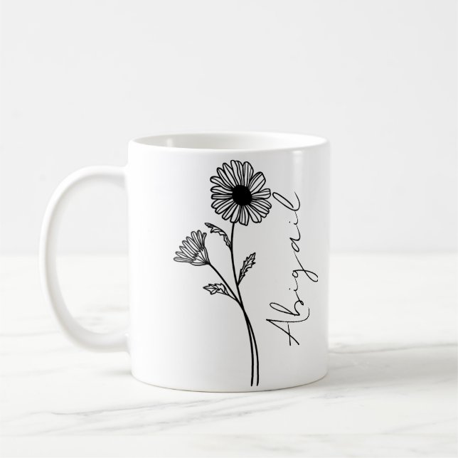 Caneca De Café Nome de Letra Elegante Flor de Nascimento do Mês d (Esquerda)