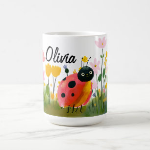 Caneca De Café Nome de Menina Joaninha Vermelha Fofa Flores Silve