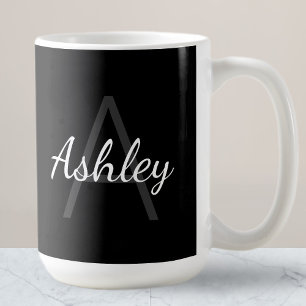 Caneca De Café Nome de Menina Monogramado Fofo Preto e Branco