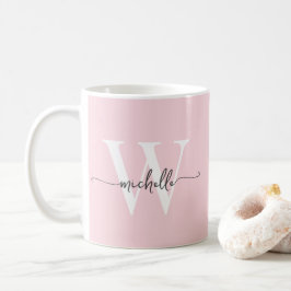 Caneca De Café Nome de Monograma de Blush Elegante em Letra de Ca