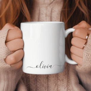 Caneca De Café Nome de Monograma de Script Feminino Preto Branco 